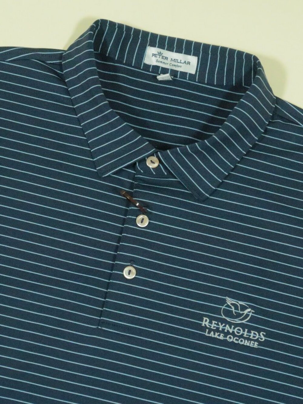 Peter Millar Summer Comfort Reynolds Oconee Golf Polo Shirt Mens XL Blue Striped